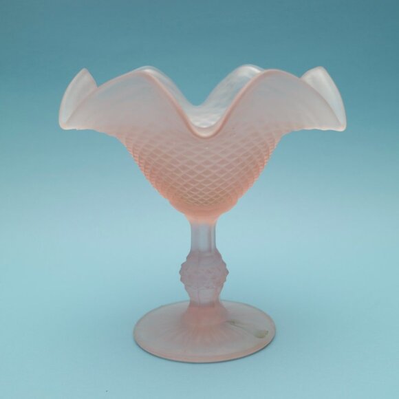 Vintage Satin Pink Frosted Candy Dish Compote, Gifts for Her, Wedding Decor - Picture 2 of 4